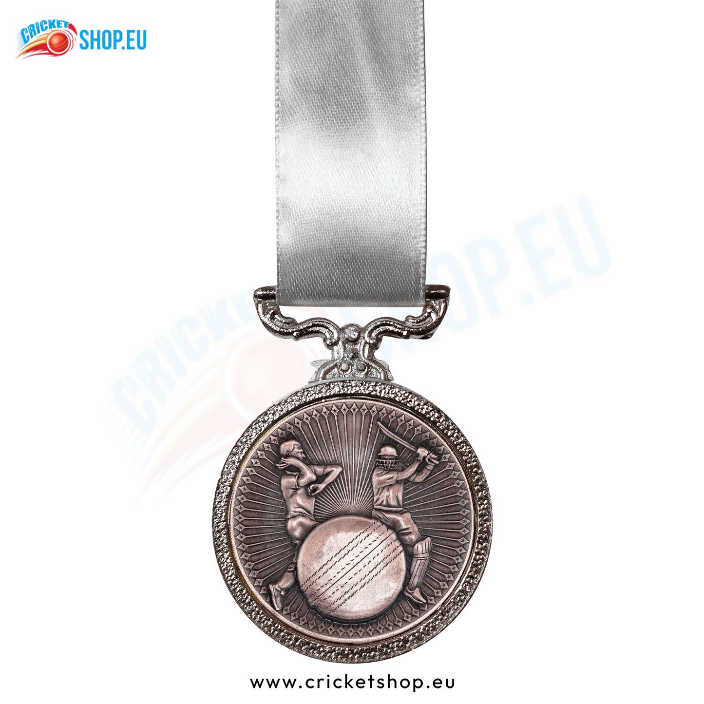 Deluxe Cricket Medal Antique Silver