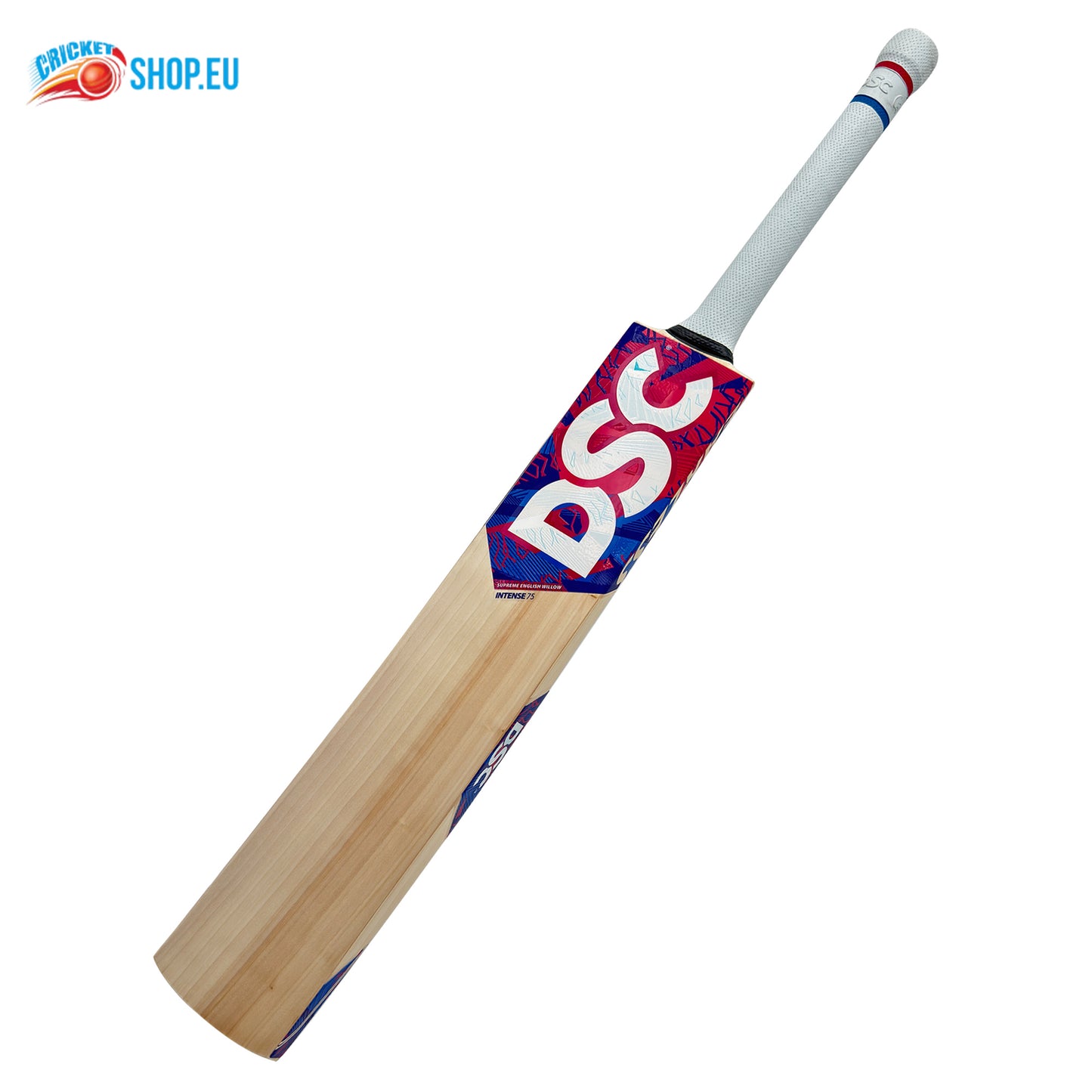 Wooden cricket bat with DSC branding on a white background