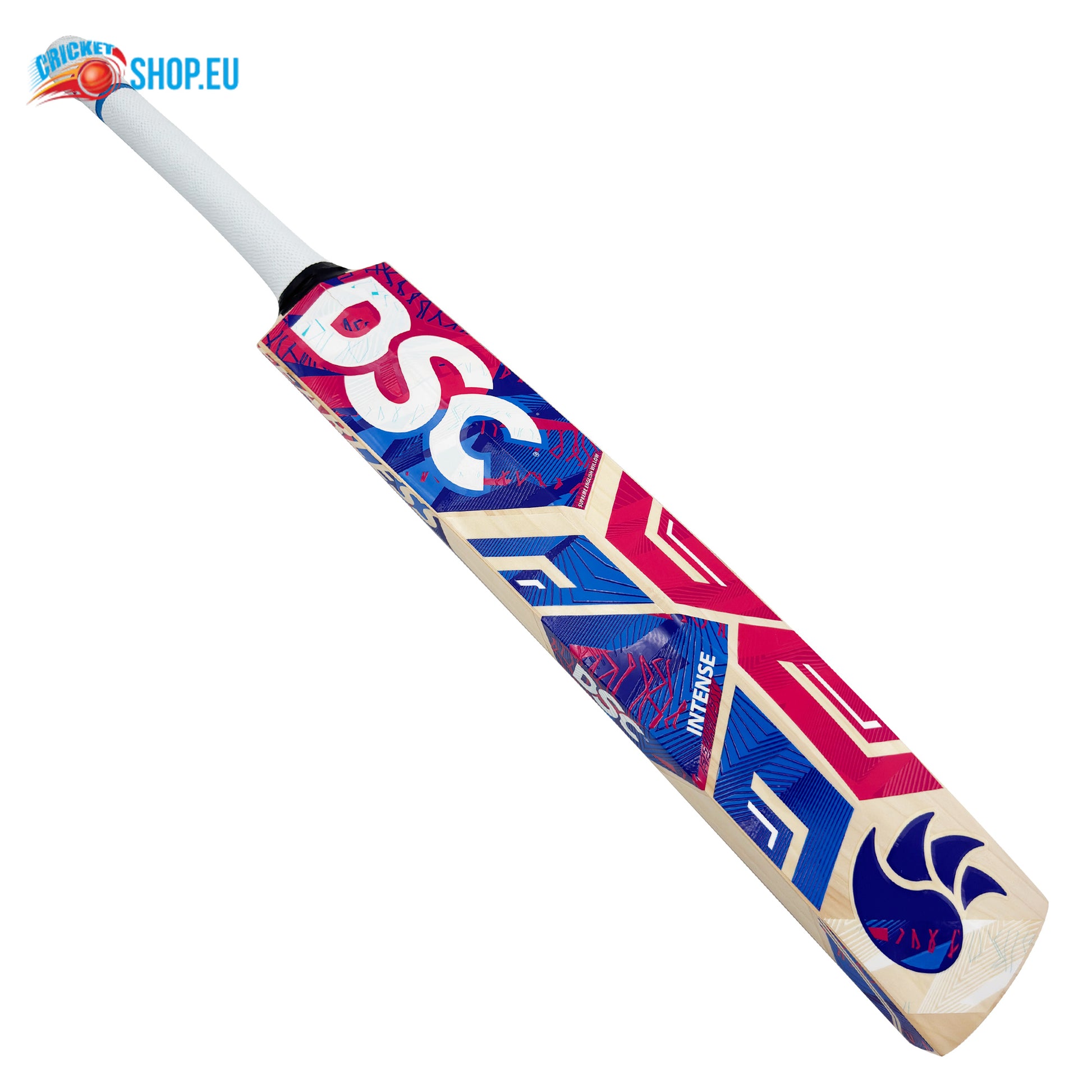 Colorful cricket bat with 'DSC' branding on a white background