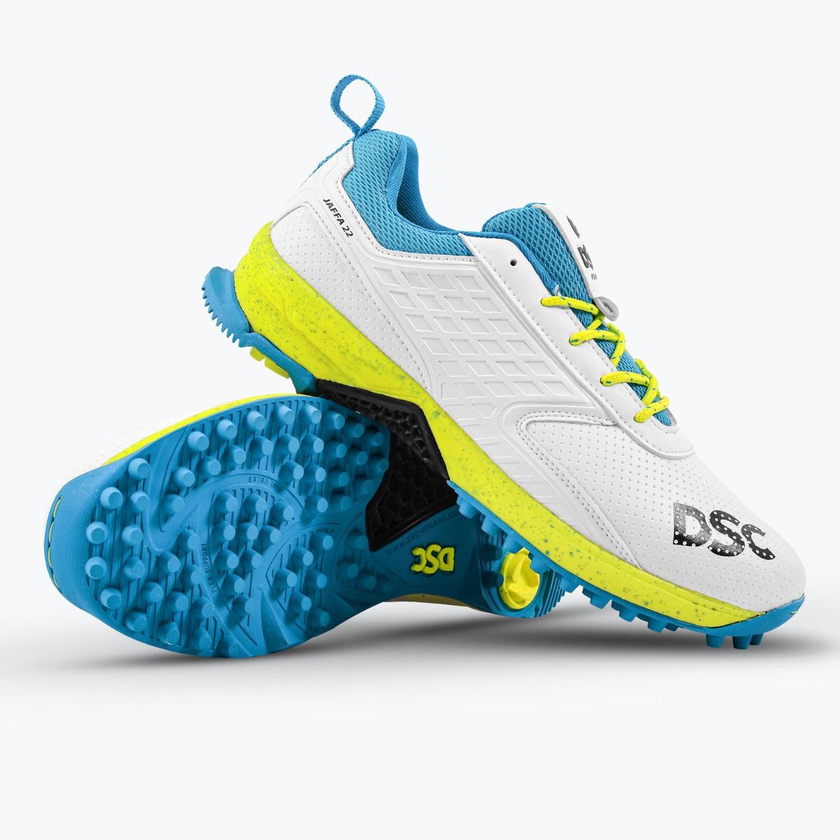 DSC Jaffa 22 Cricket Shoes White-Lemon Yellow