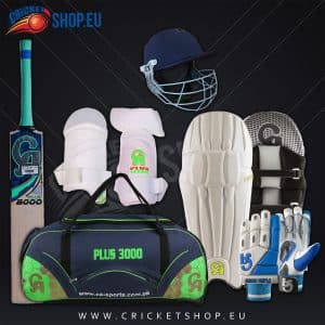 cricket set, batting pads, batting gloves, cricket bag, cricket bat, cricket helmet, thigh pad