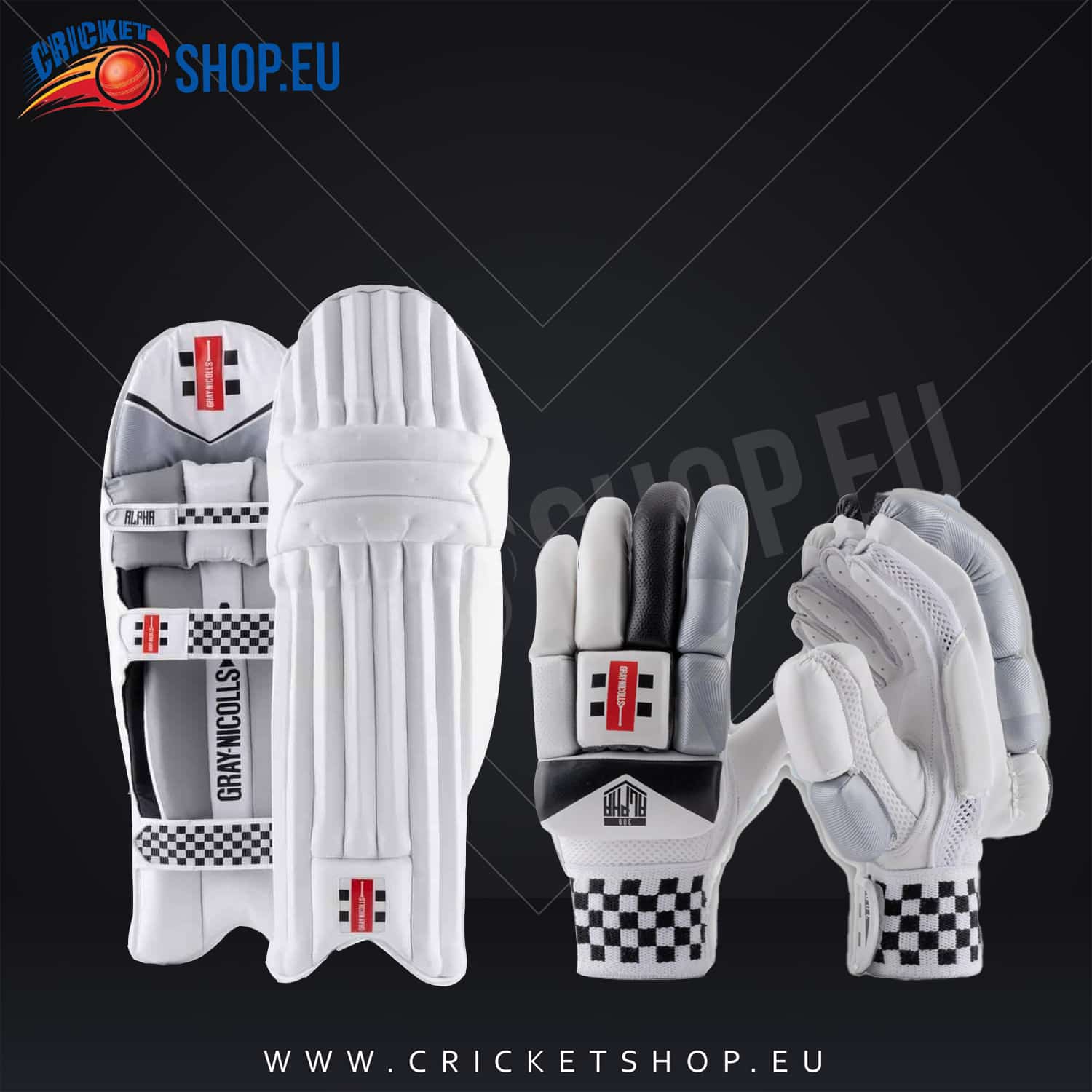 cricket set, batting pads, batting gloves